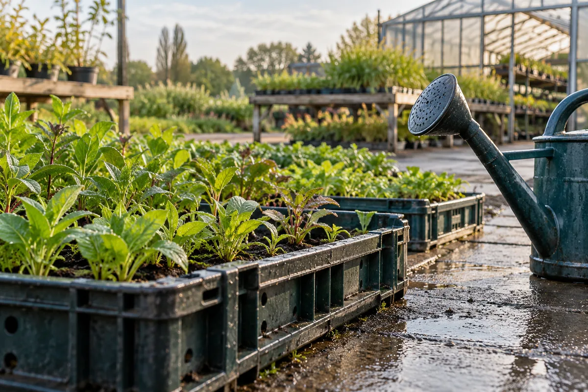 Jonge planten in kweekbakken